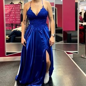 Blue Satin Prom Dress